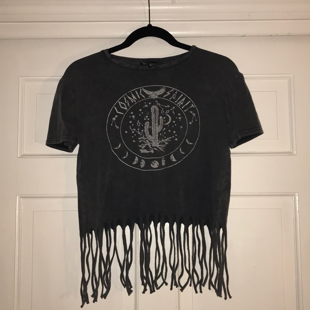 Atmosphere Grey Crop Top with Fringe